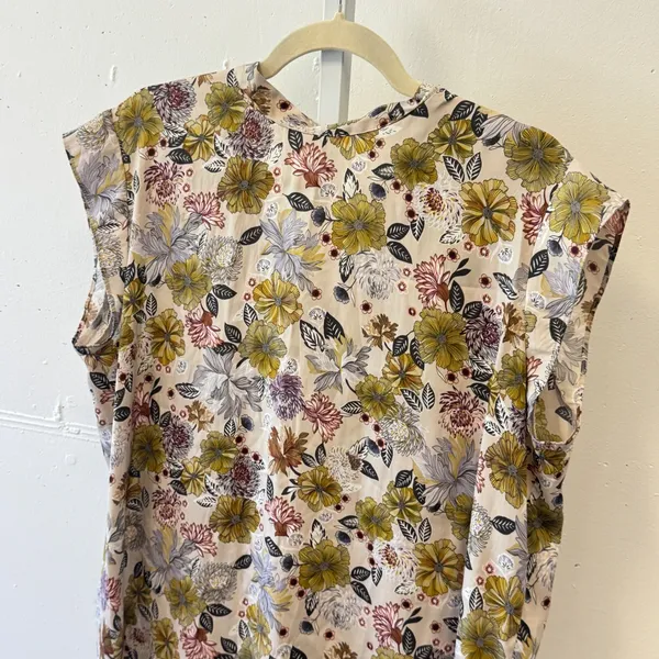Loft Outlet Floral Tie Back Sleeveless Blouse Cream Yellow Large 506324 Casual - Image 3