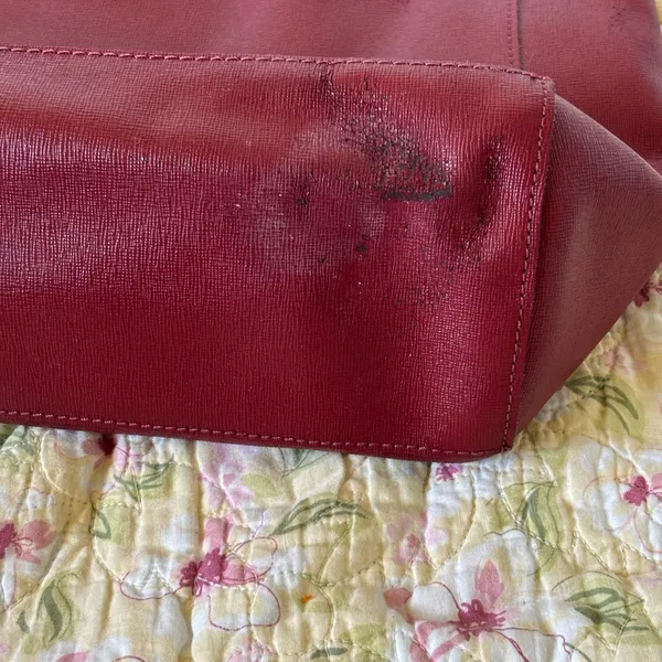 Fiore genuine Red Leather Tote red Crimson Grunge - Image 11