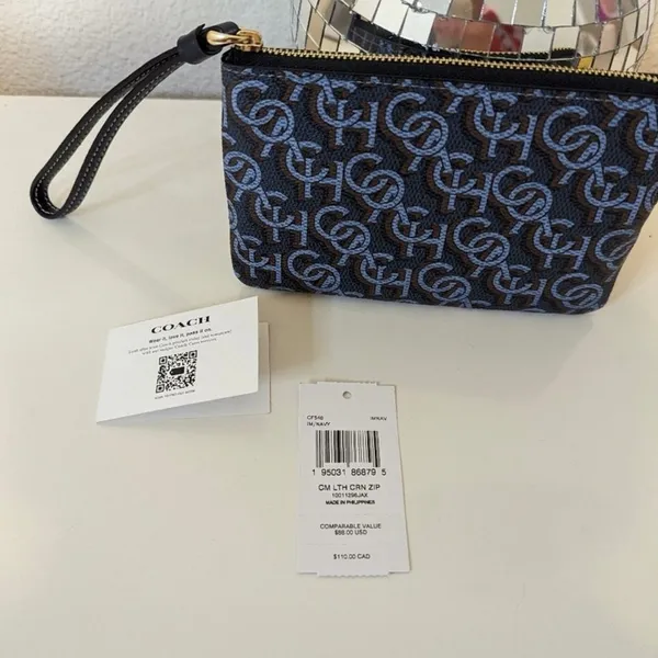 COACH Canvas & Leather Corner Zip Wristlet Small Wallet Clutch CF548 New w/ Tag - Image 5