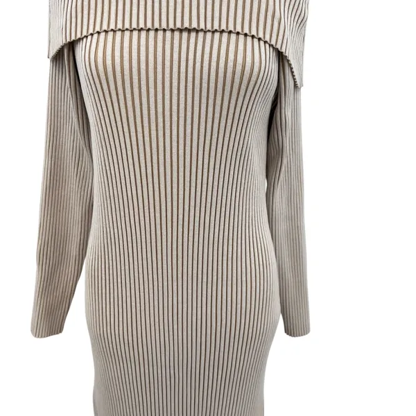 Anthropologie Off-The-Shoulder Sweater Midi Dress Cream‎ Beige Tan Size XL - Image 5