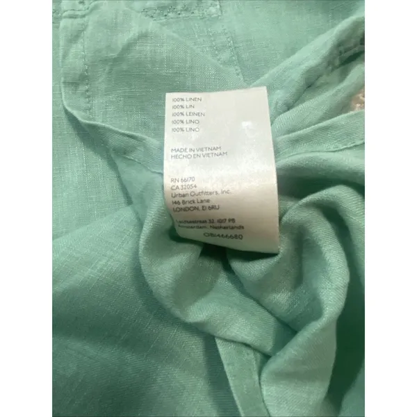 Pilcro Anthropologie Green Linen Blend Short Sleeve Button Up Cropped Shirt S - Image 11