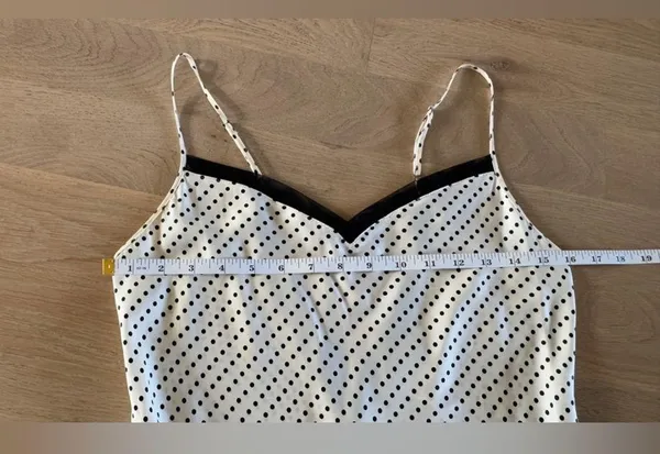 Natori Retro Polka Dot Midi Slip Dress White Black Mesh - Image 6