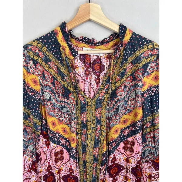 The Rustic Rack Boutique Bohemian Floral Print V Neck Flared Sleeve Blouse Sz M - Image 10