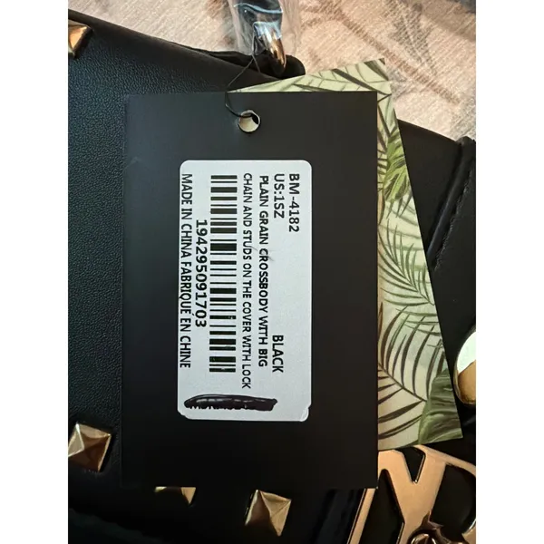NWT Badgley Mischka Studded Top-Handle Crossbody Bag Black Faux Vegan Leather - Image 4