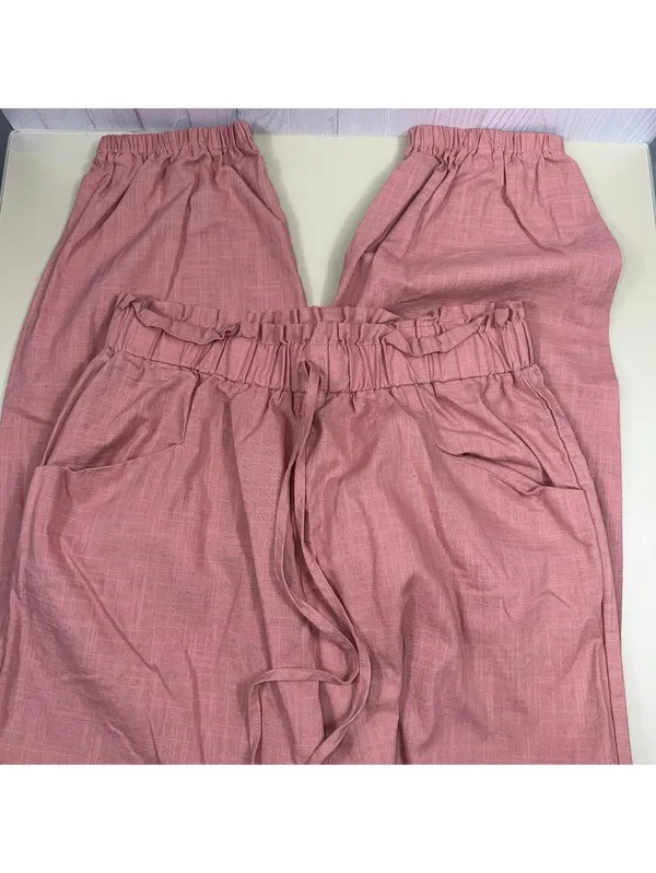 SHEIN Pink Paperbag Waist Cotton Pants Women’s Large 29x27 Drawstring Pockets - Image 6