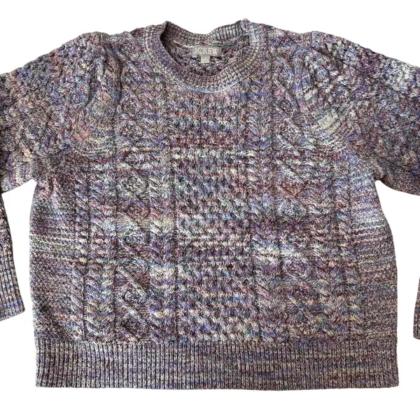 J. Crew Lavender Wool Marled Cable Knit Crewneck Sweater Women's Size Medium - Image 4