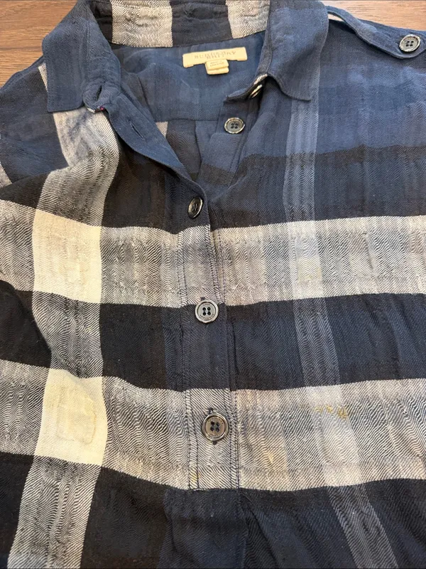 Burberry Women’s Blue Plaid Long Sleeve Button-Up Shirt Size Small - C47-038 - Image 7