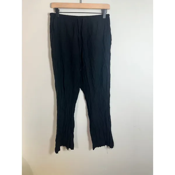 Zara Black Crinkle Textured Wide Leg Relaxed Drawstring Pants Medium - Image 3