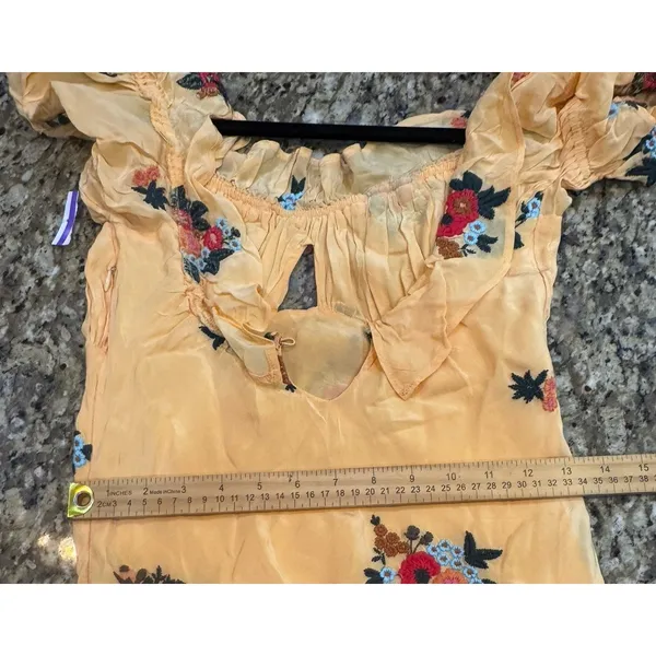 Free People Bali Santa Cruz Maxi Dress Floral Embroidered Cutout Ruffle Size XS - Image 12