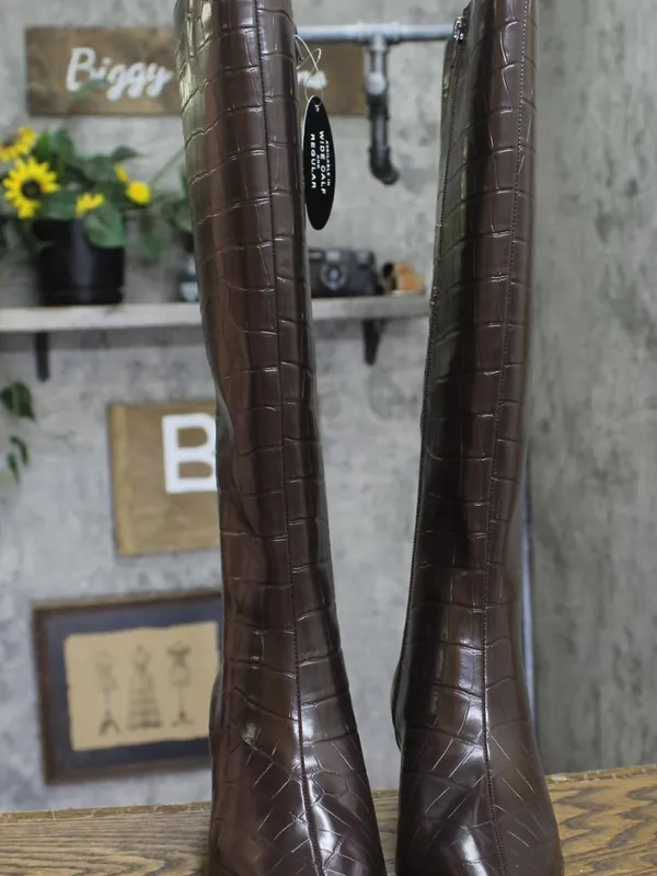 NWT INC International Concepts Knee High Boots Kitten Heel Brown Croc 6M - Image 5