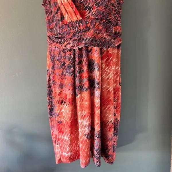 Simply Vera Wang Womens L Sleeveless V Neck Fit Flare Dress Orange Abstract - Image 3