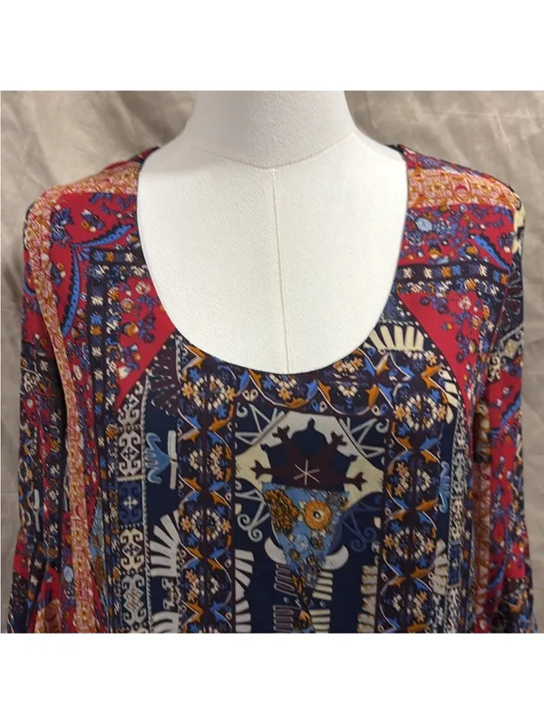 Altar'd State Red & Navy Boho Paisley Scoop-Neck Tunic - Image 5