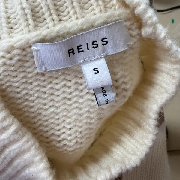 REISS Pia Wool Blend Metallic Pattern Jumper‎ Top in Cream Size S - Image 5