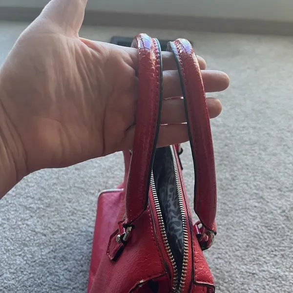 Guess Cherry Red Snake Embossed Satchel Y2K Glam Statement Handbag - Image 8