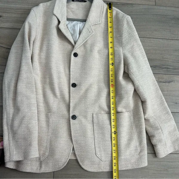 Zara Tan Beige Boucle Knit Cotton Single Breasted Textured Blazer Jacket XL - Image 7