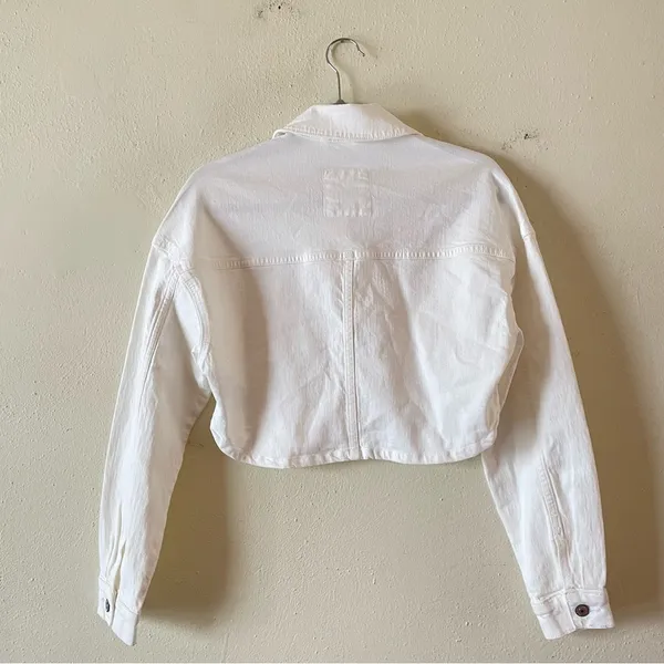Abercrombie & Fitch White Cropped Denim Jacket size XS boyfriend Boxy fit - Image 7