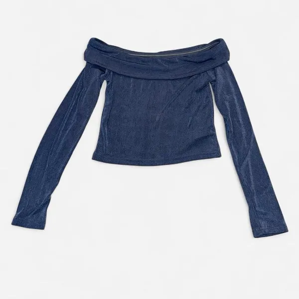 Edikted Athena Blue Off the Shoulder Top Size Medium NWT Club Y2K Style - Image 3