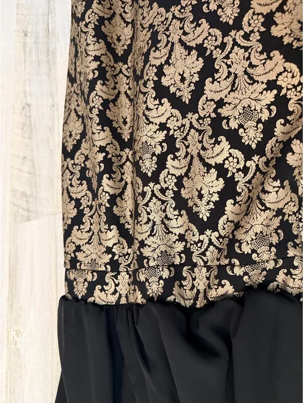 Women's XS Black Gold Brocade Beaded Collar Cocktail Dress - Image 4