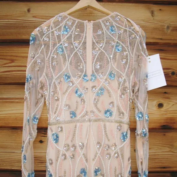 MAC DUGGAL 93772 Cream Floral Embellished Long Sleeve Gown Dress Size 4 - Image 11