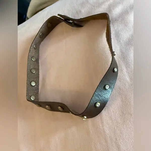 Studded Brown Leather Necklace - Image 3