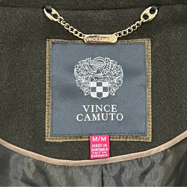 Vince Camuto Dark Olive Green Double Breasted Wool Blend Peacoat Coat Sz Medium - Image 2