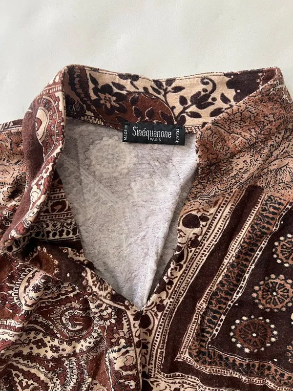 Vintage VTG Sinequanone Paris French Paisley Brown 90s Whimsy Retro Blouse Top S - Image 4