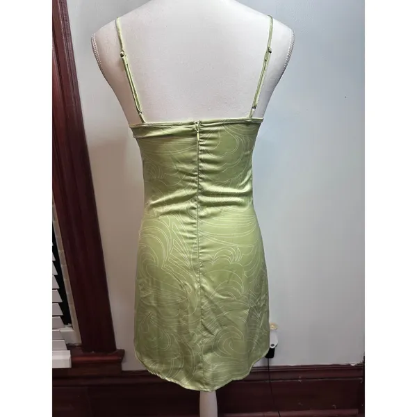 BP Nordstrom Sage Green Swirl Satin Lace Trim Slip Mini Dress XS BP465213MI - Image 2