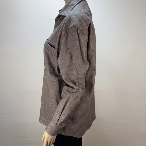 WNU x Free People Boyfriend Button Up Shirt Top Size L 12 Brown Cotton Flannel‎ - Image 3