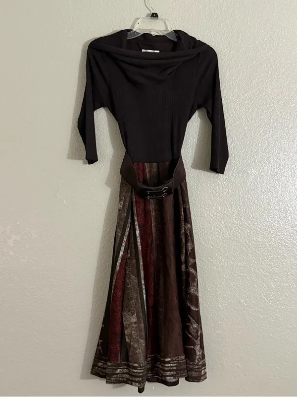 Vintage Y2K Robbie Bee Sm Brown Cowl Neck Belted Midi Dress Whimsigoth Bohemian - Image 6