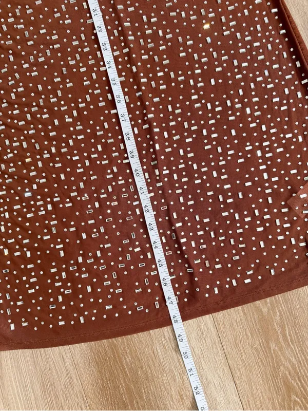 NWT SHEIN Brown Rhinestone Embellished Spaghetti Strap Net Midi Dress Size Large - Image 9