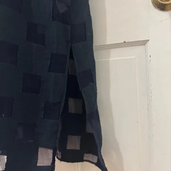 Onia Sheer Patchwork Coverup Midi Dress S Navy Boho Beach Chic Luxury Resort - Image 6