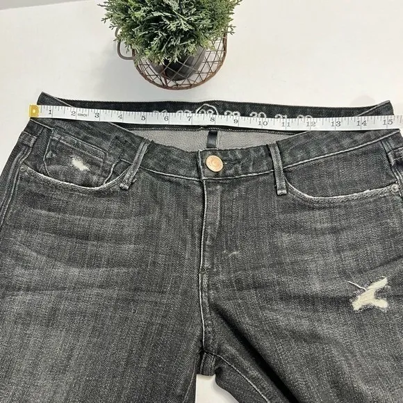 Earnest Sewn Harlan Crop Distressed Slim Straight Jeans Black Size‎ 28 - Image 6