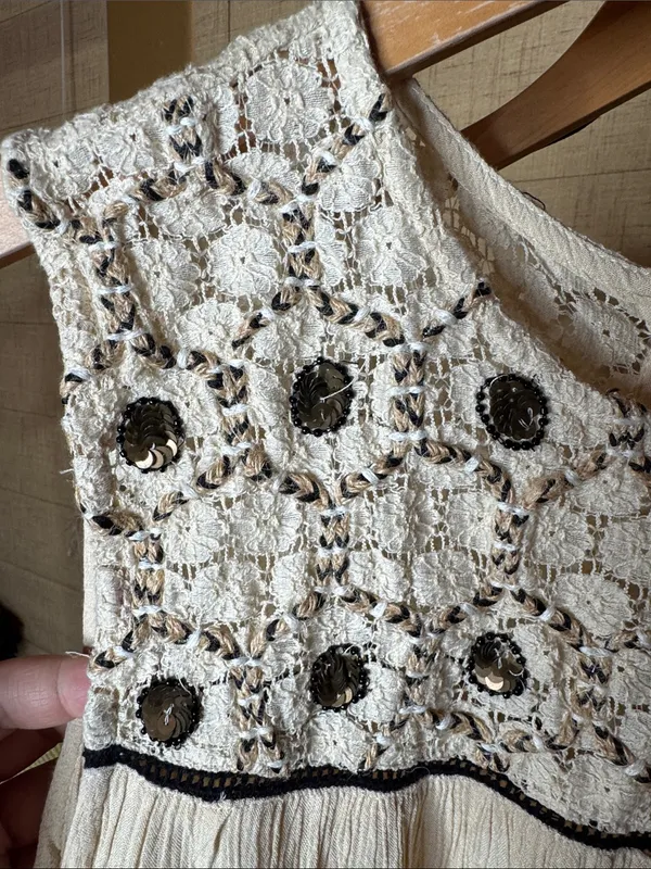 Zara Basic Cream Crochet Sequin Boho Tunic Top Size Medium - Image 5