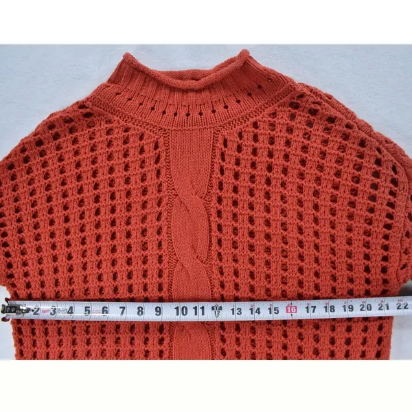 Free People Womens Burnt Orange Open Knit Cable Mock Neck Pullover Sweater - Image 4