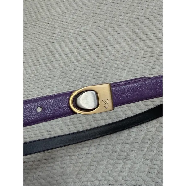 Playboy Unisex Thin Purple Leather Gold Toned Buckle Belt Iconic Bunny Logo 38" - Image 2