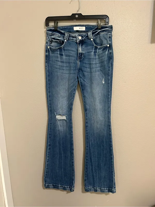 Kancan Low Rise Distressed Medium Wash Flare Denim Jeans Women’s Size 9 28 - Image 3