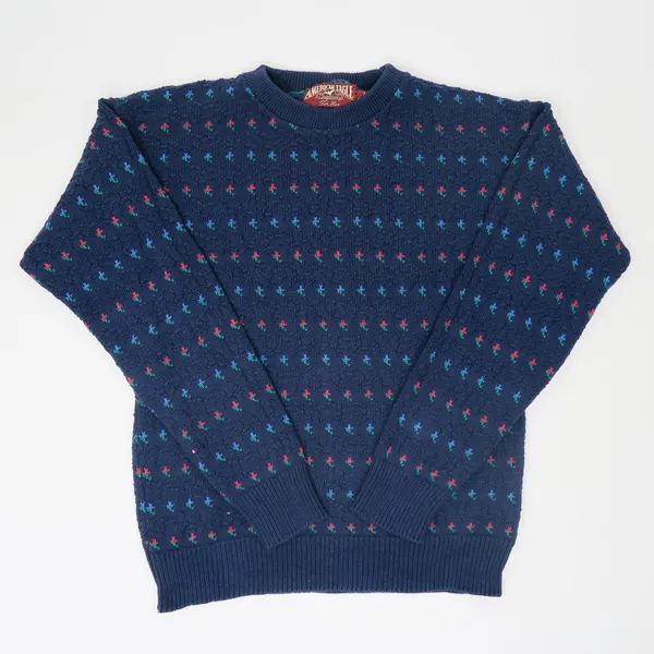 Vintage 80s American Eagle Outfitters Blue Knit Grandpa Sweater - Image 2