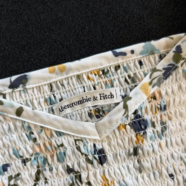 Abercrombie & Fitch White Floral Smocked Top with Blue & Yellow Accents - Image 2