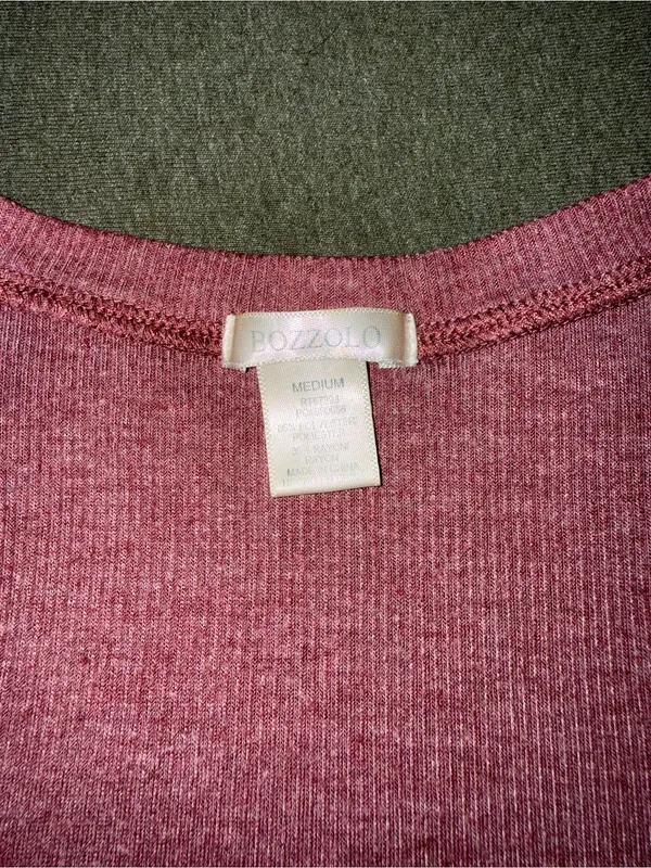 Bozzolo Rose-Pink V-Neck Ribbed Tank with Chest Pocket - Image 2