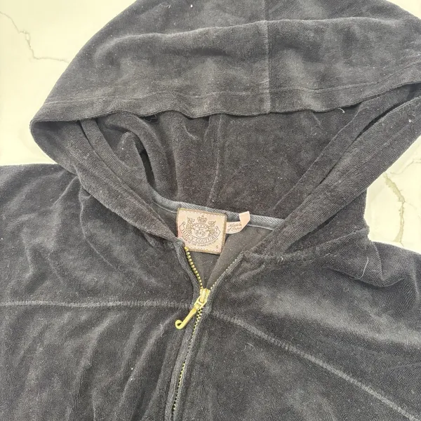Juicy Couture Coverup Womens Size Small Black Terry Dress Beach Pool Hooded Y2K - Image 3