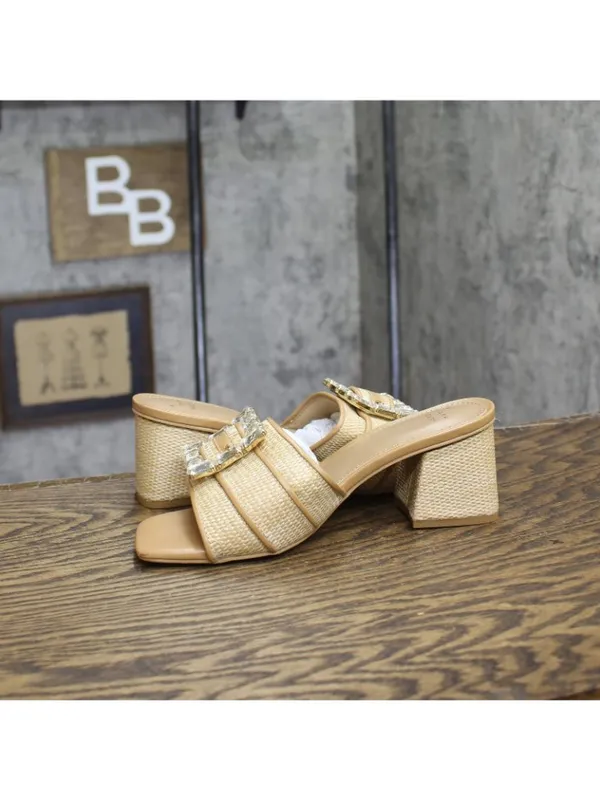 NEW A New Day Womens Kathleen Raffia Buckle Block Heels 92611276 Light Brown 7M - Image 11