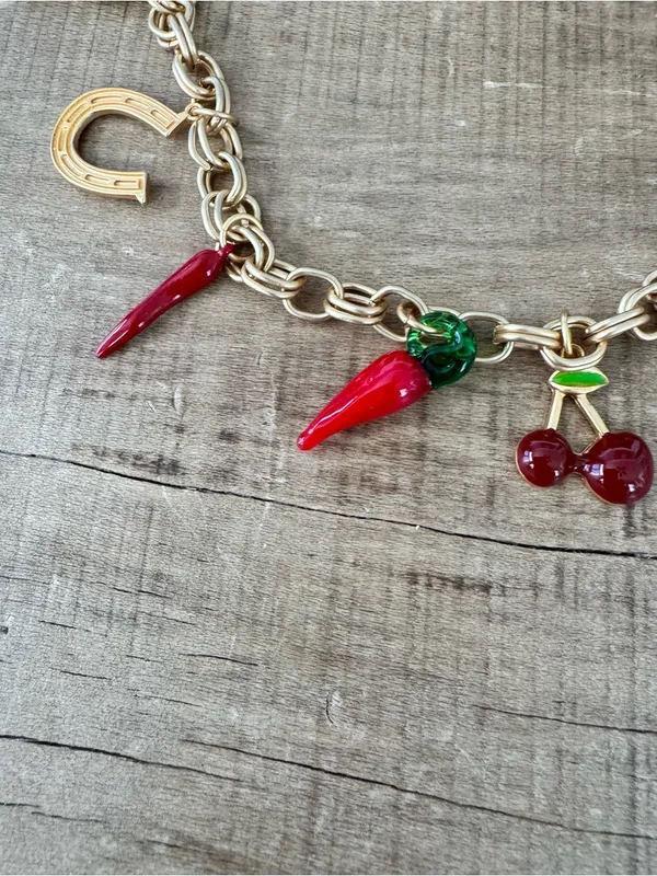NWOT Anthropologie Bag Charm Swag Belt Chain Gold 🌶️🧲🍒🐟 - Image 4