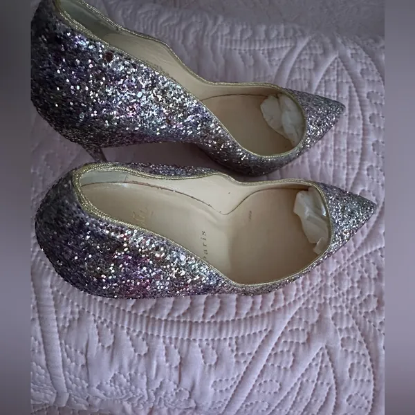 Christian Louboutin Glitter Pointed Pumps with Gold Trim - Image 5