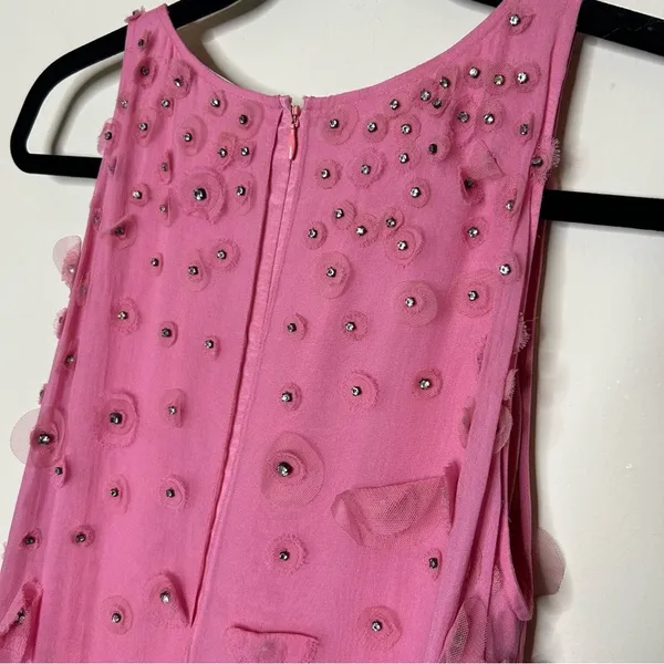 FLAW Badgley Mischka Pink Bejeweled Dress Gown Y2K Vibe Sleeveless 100% Silk - Image 7