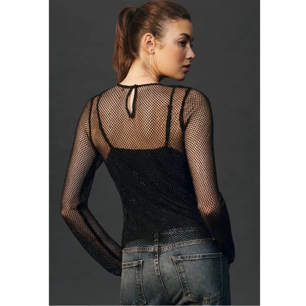 Anthropologie Long Sleeve Beaded Top NEW - Image 2