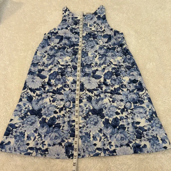 Abercrombie & Fitch Women Blue Floral Linen Sleeveless Mini Dress Boho Resort XS - Image 3