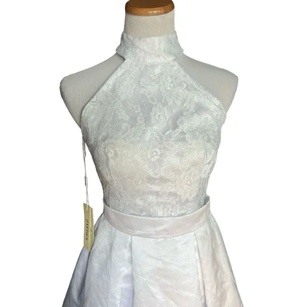 NWT Womens Jaeden Semi Formal Lace Mixed Media Wedding High Neck Dress - Sz S - Image 3