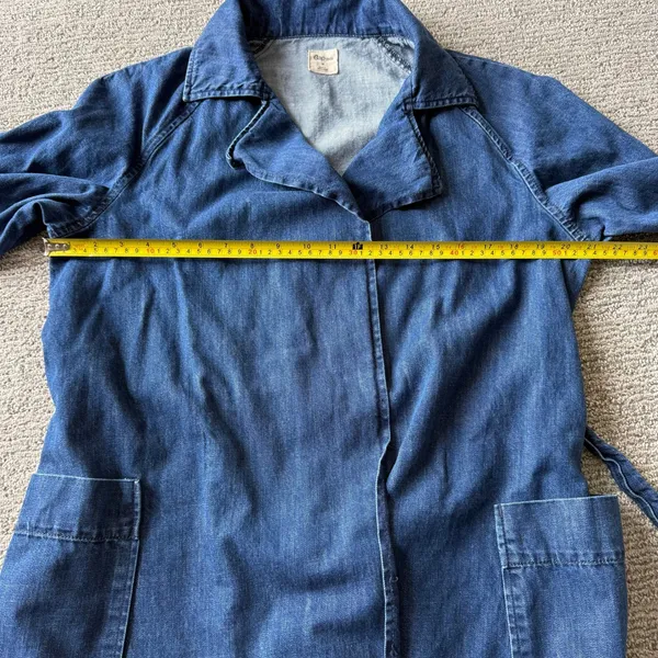 Gap 1969 Womens Medium Wash Denim Trench Coat Belted Frayed Hem Size M Y2K - Image 7
