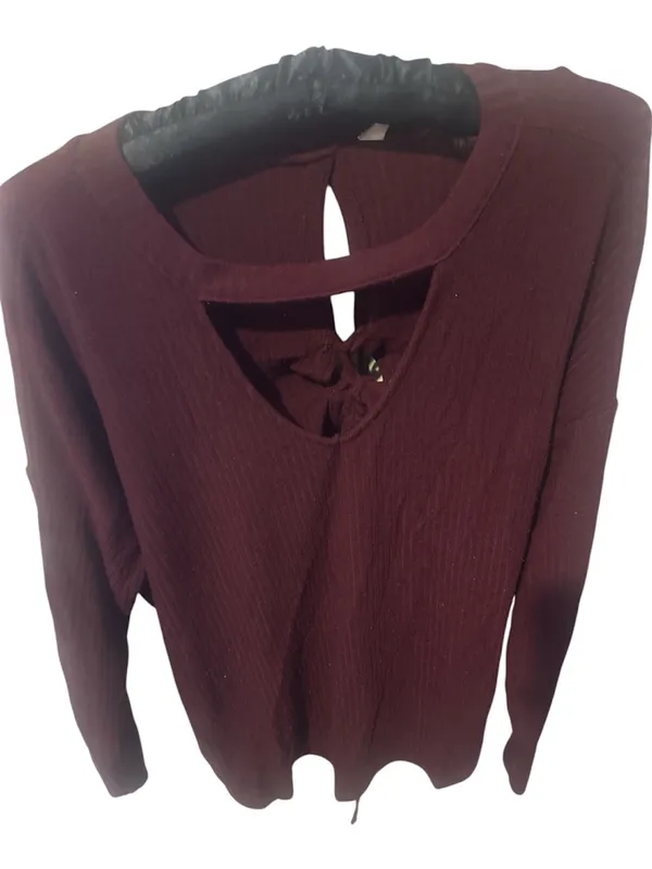 Burgundy ribbed tunic keyhole front and unique tie back Red - Image 5