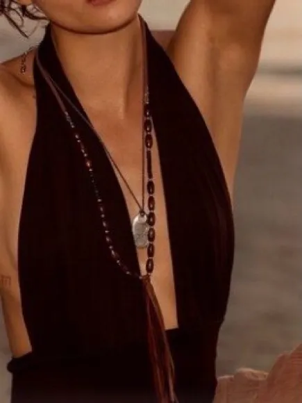 Free People Lottie Long Layer necklace Wooden Beaded Boho Nexklace - Image 3